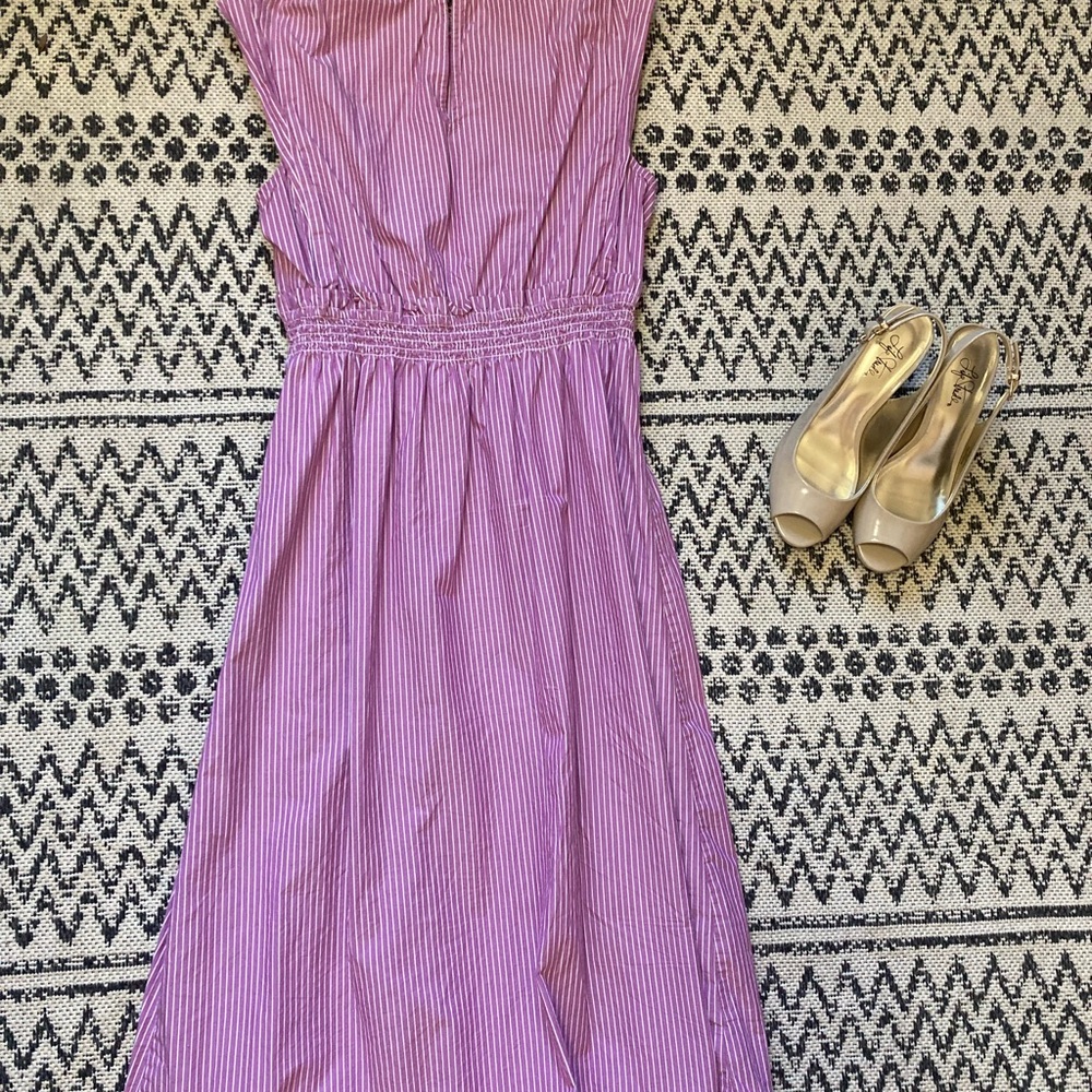 LOFT Lavender Stripe Smocked-Waist Midi Dress - Picture 6 of 8